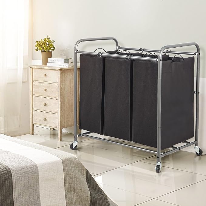 STO STO Laundry Sorter 3 Section, 3 Bag Clothes Hamper, Rolling Laundry Cart - Image 2