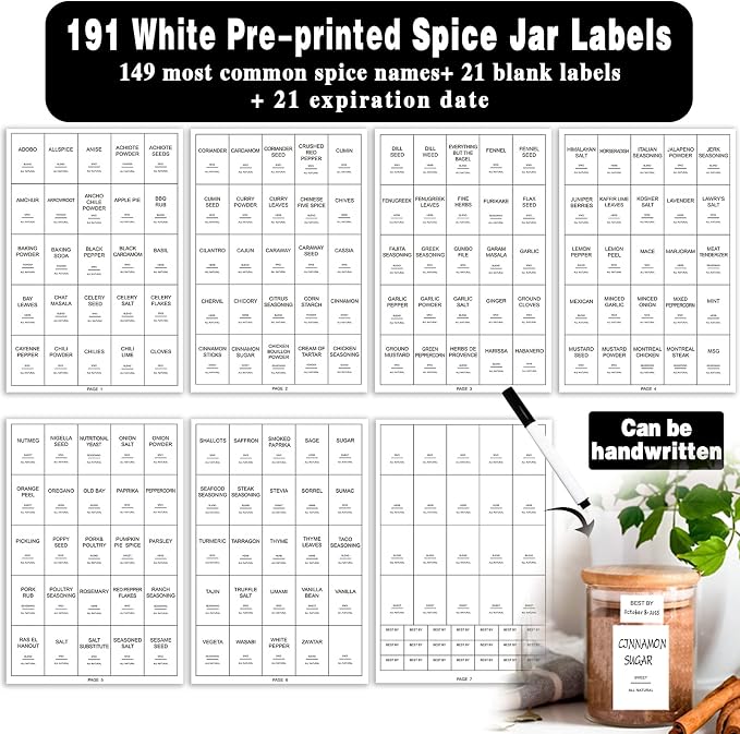 12 Pcs Glass Spice Jars with Bamboo Airtight Lids and 191 Labels - Image 3