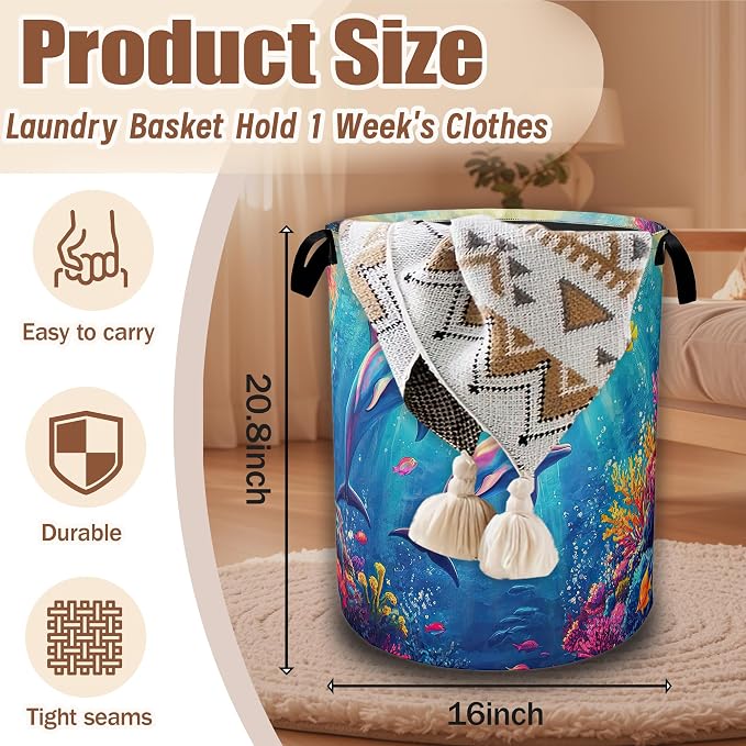 Dolphin Ocean Floating Laundry Basket, Waterproof Foldable Laundry Hamper - Image 2