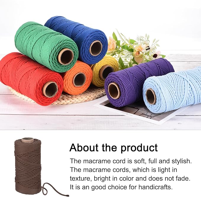 Rebower Macrame Cord 4mm x 109 Yard, Natural Cotton Macrame Rope Twisted - Image 4