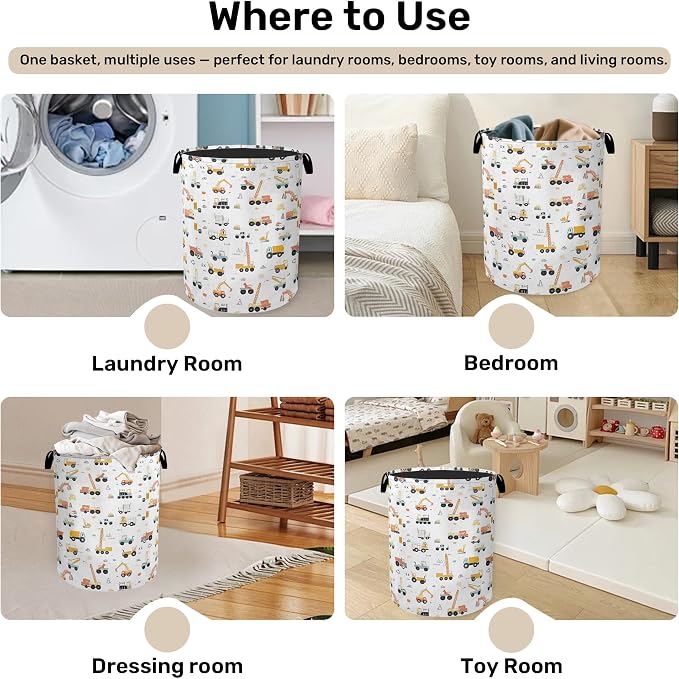 Cartoon Construction Vehicle Foldable Canvas Laundry Basket - Image 4