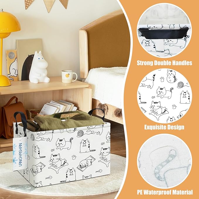 LANGYASHAN Rectangular Storage Bin Collapse Canvas Fabric Cartoon Storage Basket - Image 5