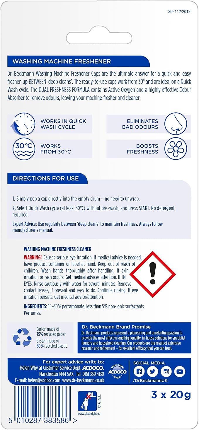 Dr. Beckmann Washing Machine Freshener Tabs | Quick in-between cleaning | 3 Tabs - Image 3