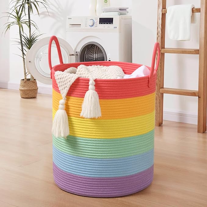 Laundry Hamper for Organizing, 52L Tall Laundry Baskets, Cotton Rope Woven - Image 8