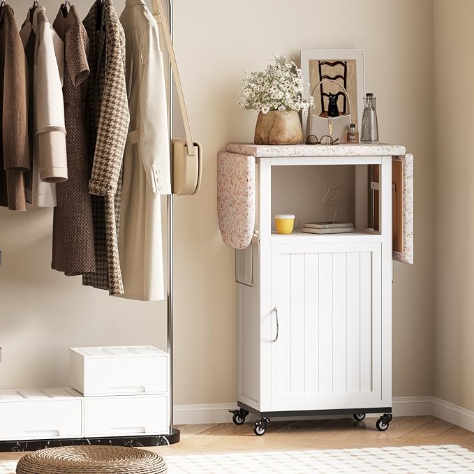 Rolling Ironing Board with Storage Cabinet, Folding Ironing Board with Wheels - Image 6