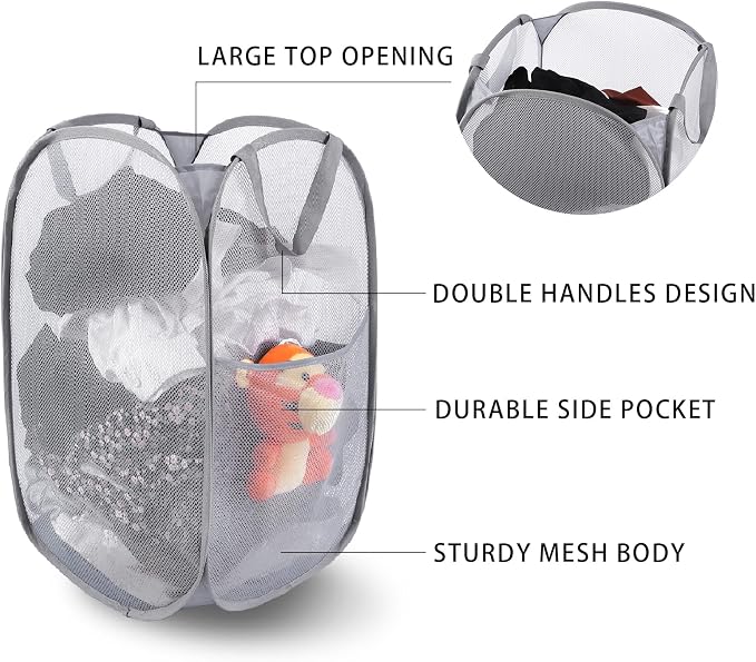 Kimmama Large Collapsible Mesh Laundry Basket, Foldable Pop Up Laundry Hamper - Image 3