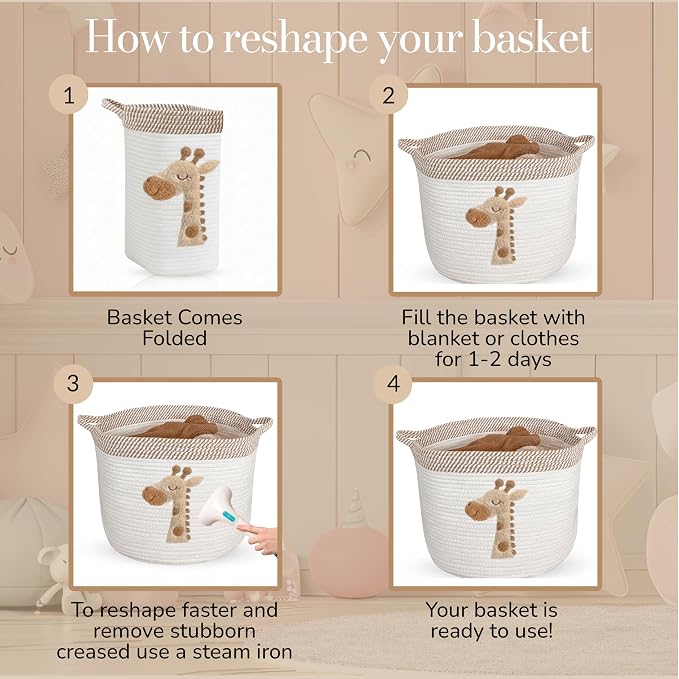 Giraffe Storage Basket for Nursery – Large 15”x11” Cotton Rope Bin - Image 7