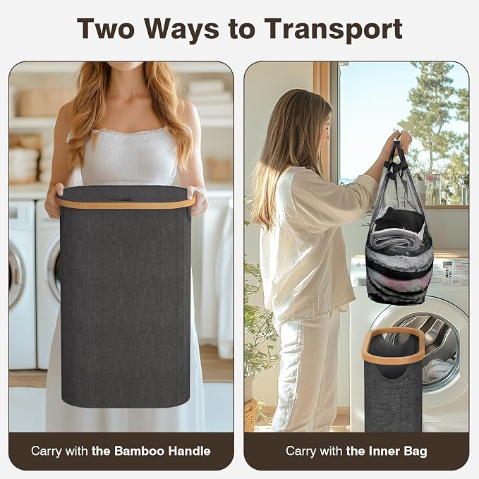 Slim Laundry Hamper with Lid, 60L Small Laundry Basket with Handles&Removable - Image 3