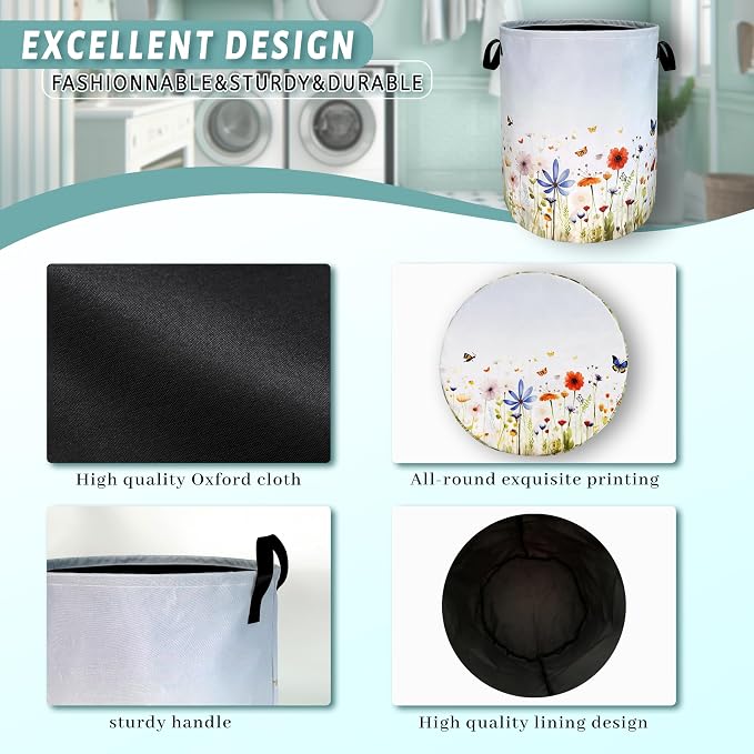 Colorful Wildflowers Laundry Hamper Butterfly Floral Laundry Basket - Image 4