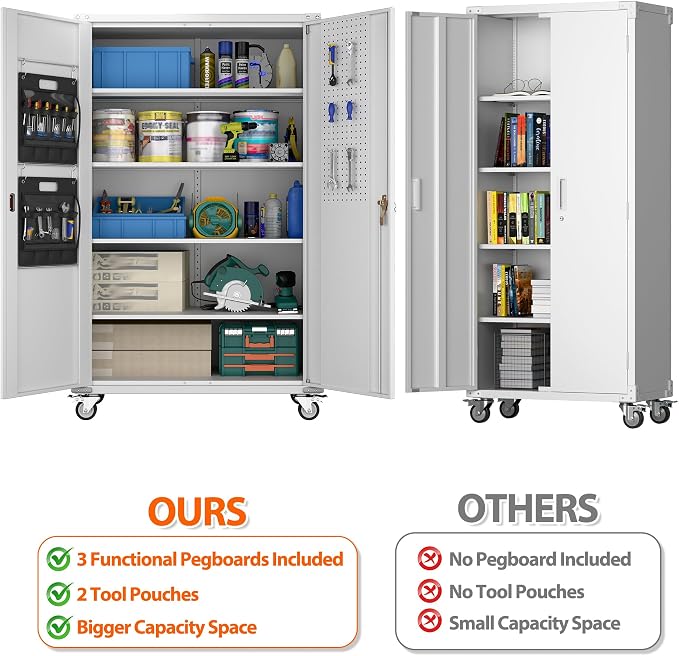 Aobabo Extra Large Garage Storage Cabinet on Wheels, Metal Storage Cabinets - Image 3
