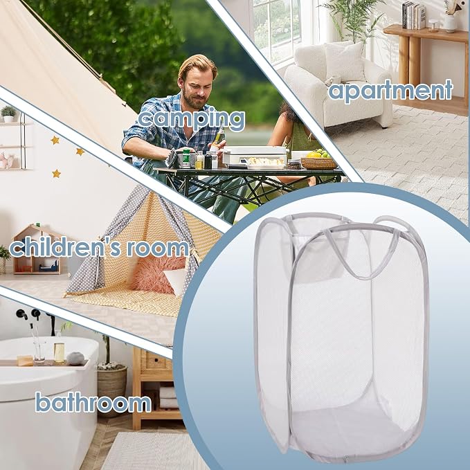 Foldable Pop Up Laundry Hamper – Set of 2 Collapsible Mesh Baskets - Image 5