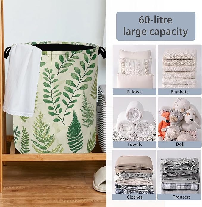 Fern Herbs Laundry Hamper, Botanical Floral Leaf Dirty Clothes Laundry Basket - Image 6