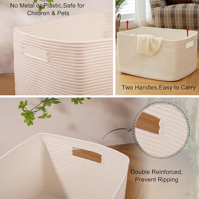 OIAHOMY 75L Large Blanket Basket, Woven Cotton Rope Baskets - Image 4