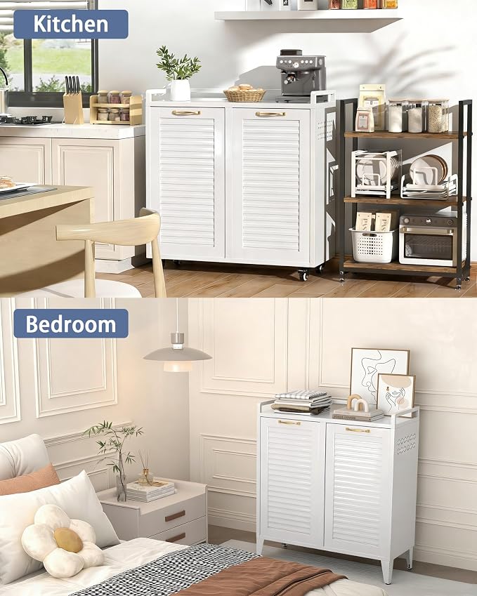 Double Tilt Out Laundry Hamper Cabinet, Locking Caster Metal Frame, Waterproof - Image 6
