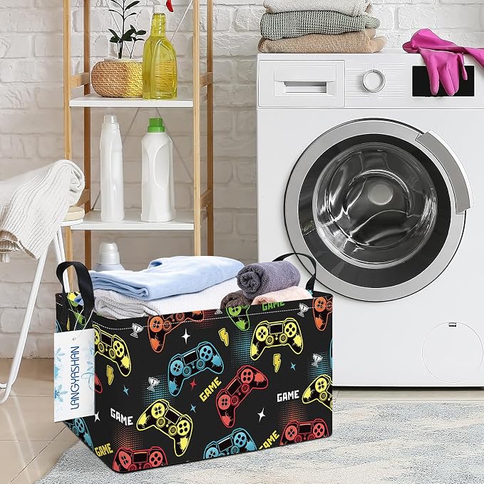 LANGYASHAN Rectangular Storage Bin Collapse Canvas Fabric Cartoon Storage Basket - Image 7