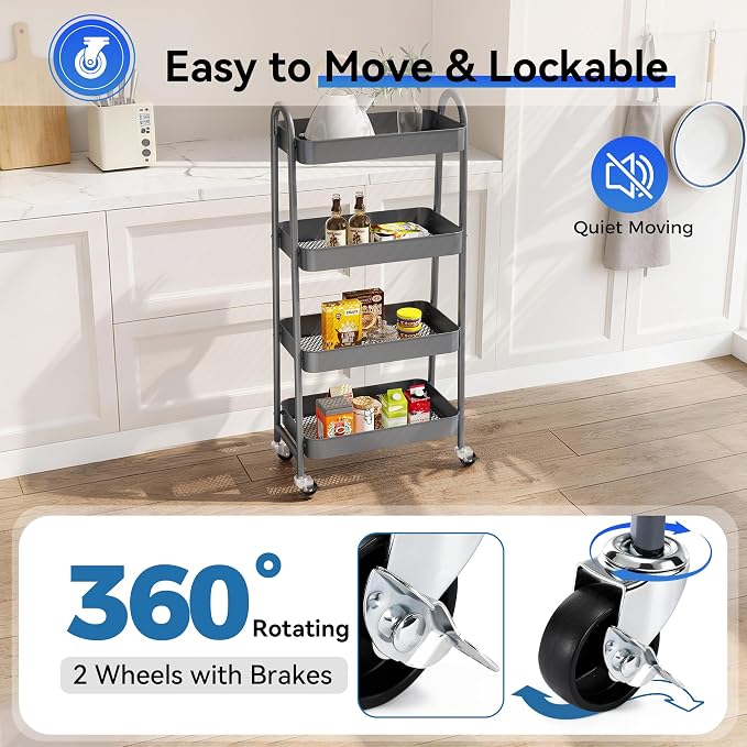 NEWBULIG 4-Tier Rolling Utility Cart - Image 3