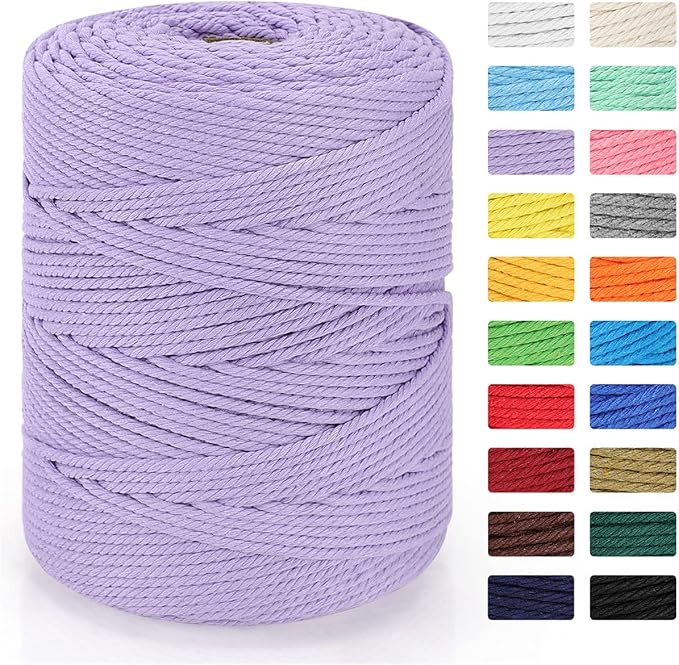Macrame Cord 4mm x 328yd | 100% Natural Cotton Macrame Rope | 4 Strand Twisted by MacraBoho