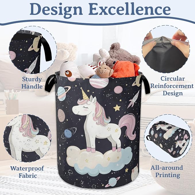 Cute Unicorn Laundry Basket, Foldable Oxford Cloth Planet Laundry Hamper - Image 4