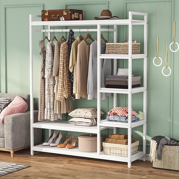LITTLE TREE Free Standing Wood Closet Clothes Rack, Heavy Duty Grament Rack - Image 9