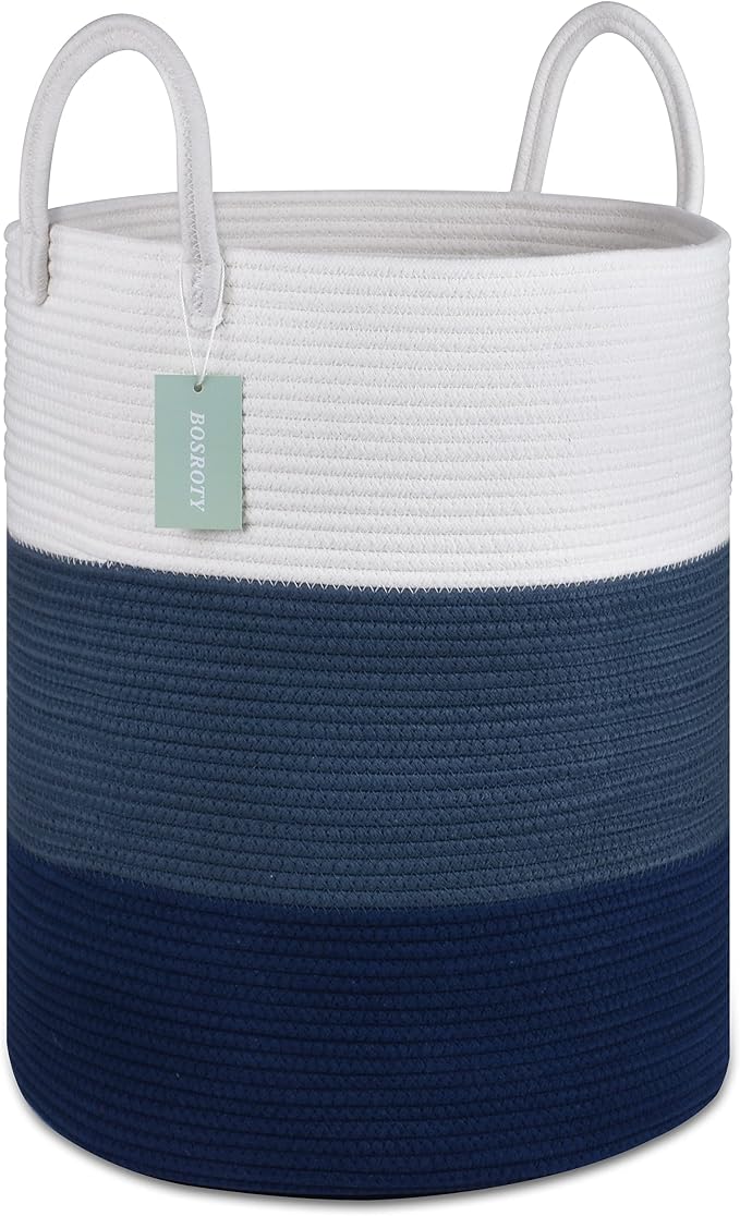 Large Blanket Basket, Tall Laundry Basket 65L, Nursery Hamper by BOSROTY