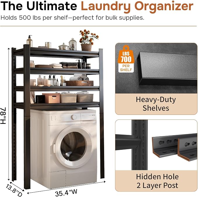 Over Washer and Dryer Shelves, 5 Tier Adjustable Height Shelving, Space Saving - Image 2