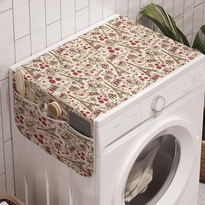Ambesonne Romantic Washing Machine Organizer, Europe French Paris Themed Eiffel by Ambesonne