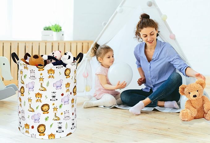 KUNRO Round Tiger Animals Laundry Gift Basket Storage Hamper, Clothes Storage - Image 2