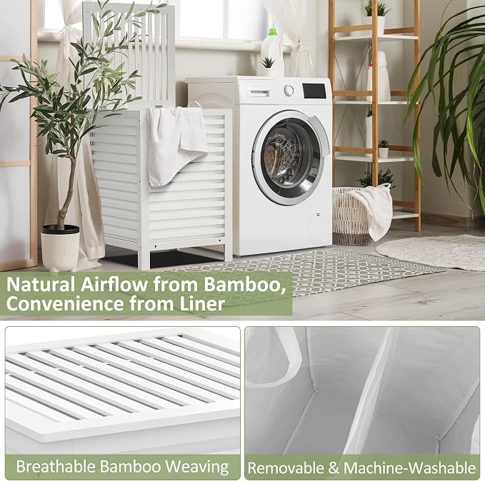 Bamboo Laundry Hamper with Lid, 120L Large Double Laundry Basket with Removable - Image 5