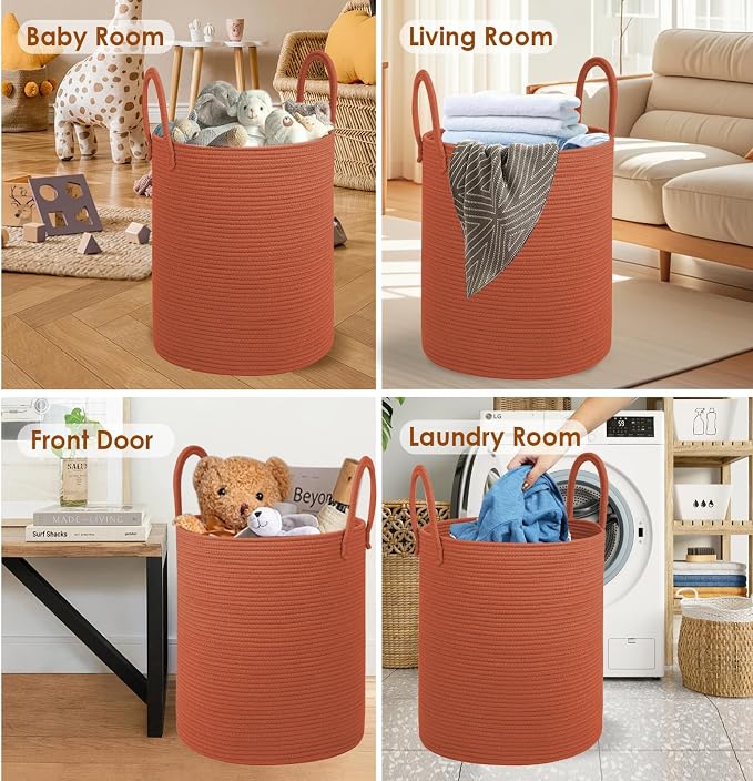 Cotton Rope Laundry Basket, Large Capacity Storage Bin - Image 3