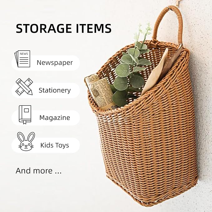 Woven Hanging Wicker Basket for Door, Handmade Rattan Hanging Wall Baskets for - Image 2