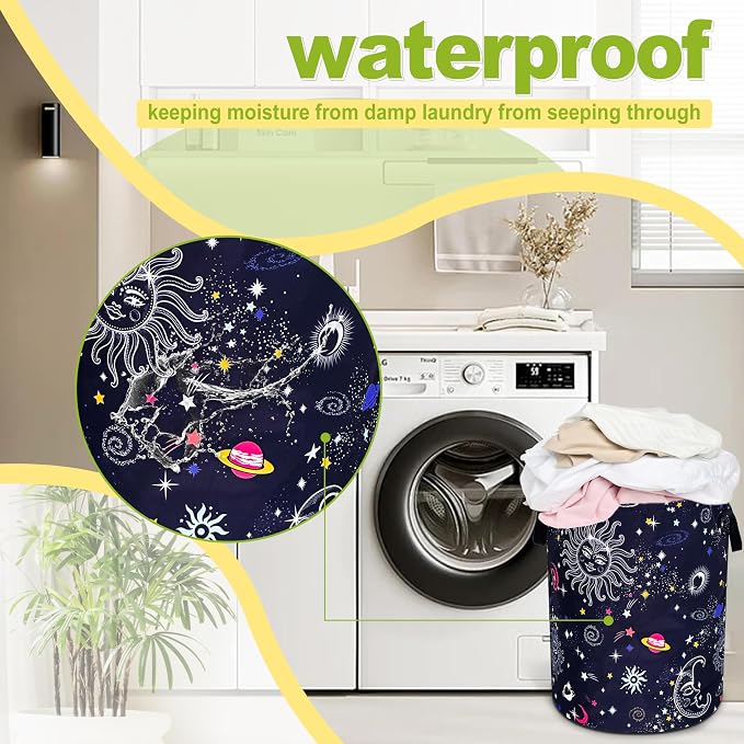 Sun Moon Galaxy Laundry Basket Funny Cosmic Foldable Waterproof Oxford Cloth - Image 6