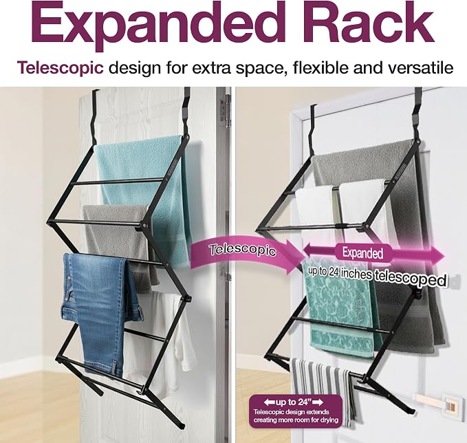 BLACK+DECKER Over The Door Expandable Telescopic Drying Rack, Clothes Organizer - Image 5