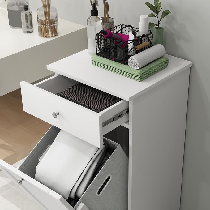 HOMCOM Laundry Cabinet with Removable Basket, Tilt Out Laundry Hamper with - Image 8
