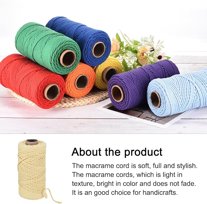 Rebower Macrame Cord 4mm x 109 Yard, Natural Cotton Macrame Rope Twisted - Image 4