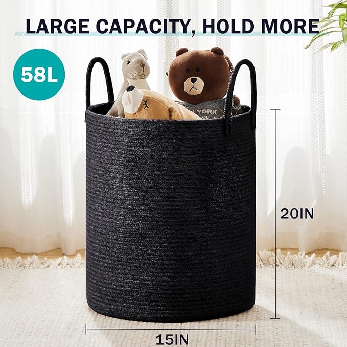 Large Natural Cotton Rope Laundry Hamper Basket - Image 3