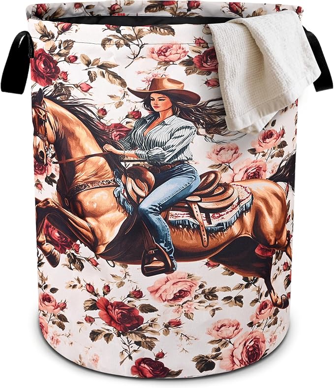Western Girl Floral Laundry Basket Laundry Hamper by bassyilCustomizedforlife