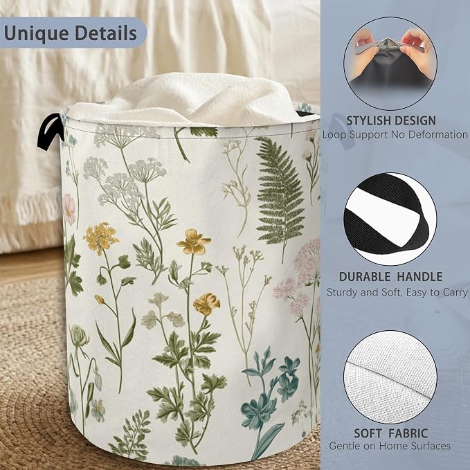 Wildflowers Herb Laundry Basket, Plants Botanical Oxford Cloth Laundry Hamper - Image 3