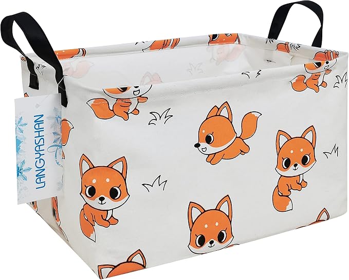 LANGYASHAN Rectangular Storage Bin Collapse Canvas Fabric Cartoon Storage Basket by LANGYASHAN