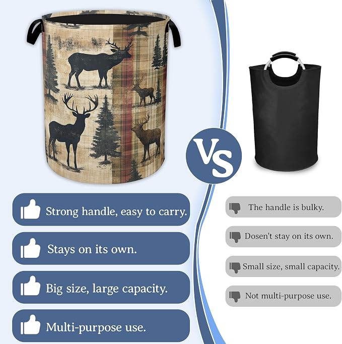 Deer Laundry Basket, Foldable Oxford Cloth Vintage Forest Tree Laundry Hamper - Image 3