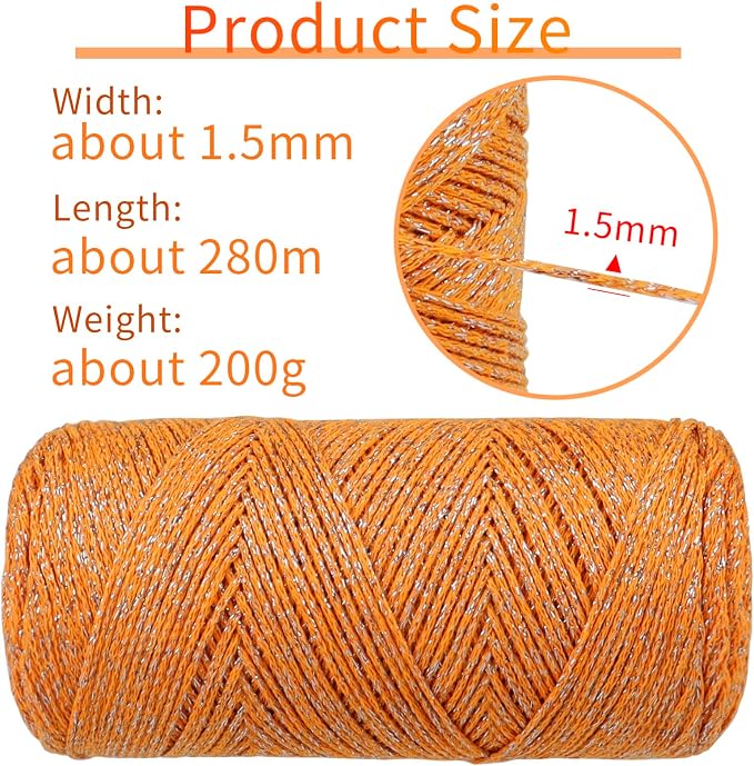Sparkle Macrame Cord 1.5mm x 306 Yards Cotton Glitter Yarn - Image 2