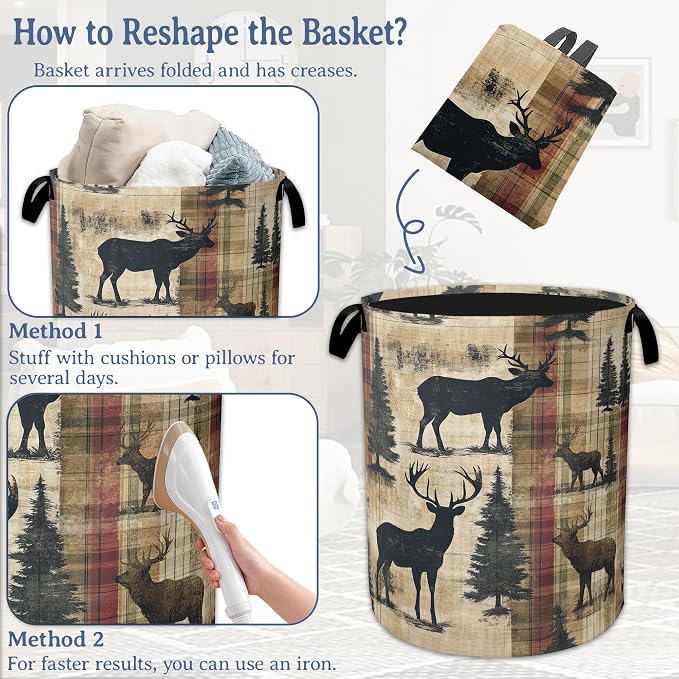 Deer Laundry Basket, Foldable Oxford Cloth Vintage Forest Tree Laundry Hamper - Image 6