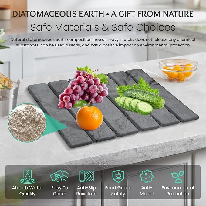 Stone Dish Drying Mat Collapsible Diatomaceous Earth Absorbent Mat Quick Dish - Image 3