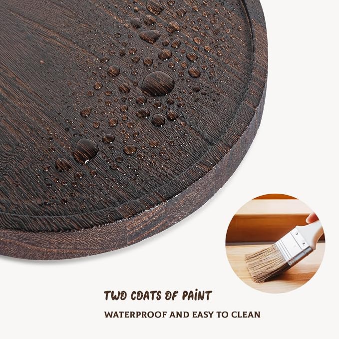 Round Decorative Tray Wood Bathroom Counter Organizer Farmhouse Kitchen Decor - Image 5