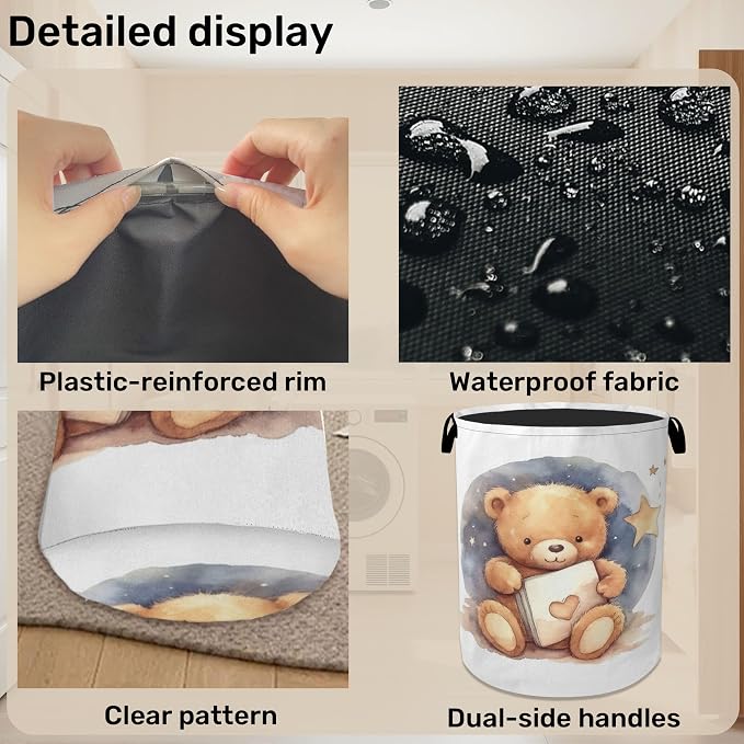 Cute Bear Good Night Foldable Canvas Laundry Basket - Image 5