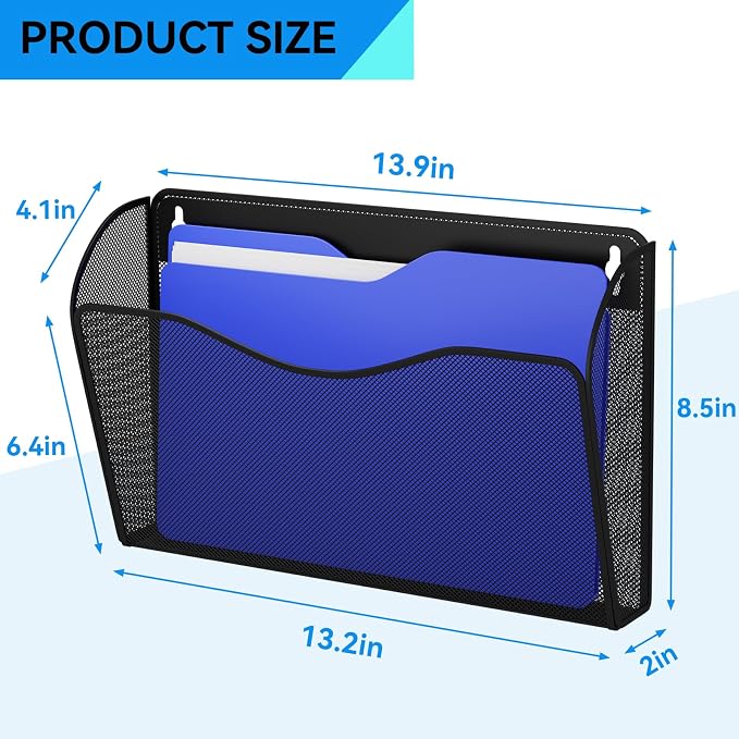 Single Pocket Wall File Holder, Mesh Hanging File Folder Paper Organizer - Image 3