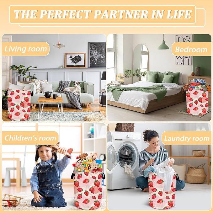 Laundry Hamper, Cute Strawberry Laundry Basket, Oxford Waterproof Foldable - Image 7