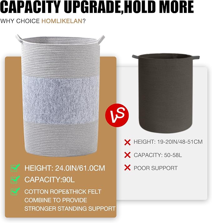 90L Jumbo Laundry Hamper, Tall Baby Nursery Hamper - Image 4