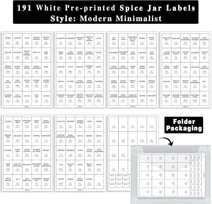 191 Spice Jar Labels Preprinted Minimalist Stickers - Image 3