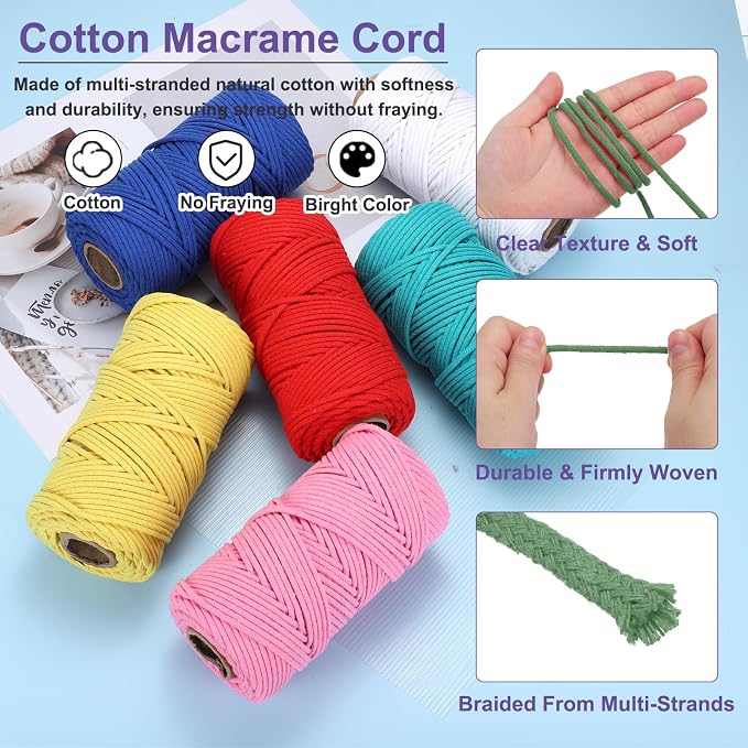 MECCANIXITY Braided Macrame Cord, 4mm x 109 Yards Natural Cotton Rope Macrame - Image 3