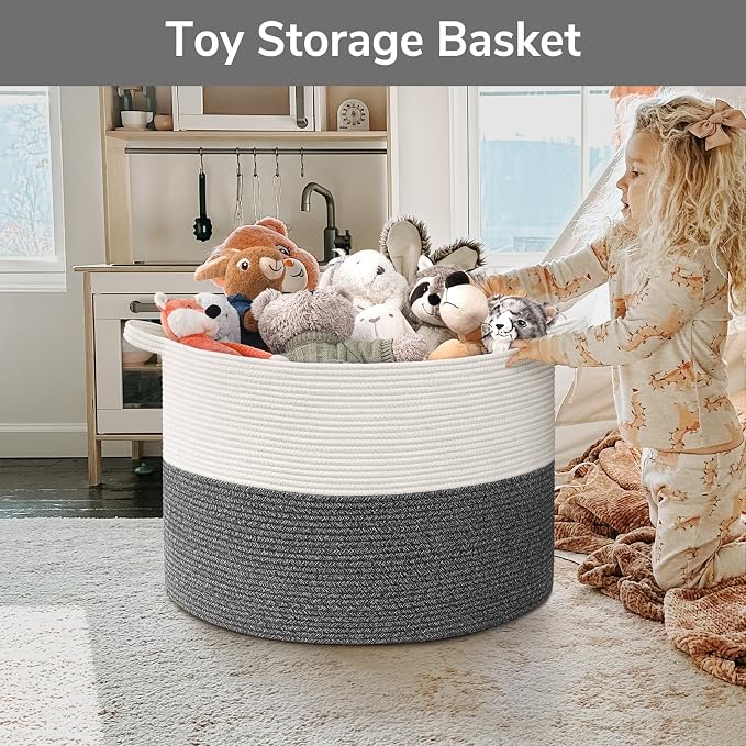 Goodpick 115L Extra Large Blanket Basket, Soft Cotton Rope Storage Basket - Image 4
